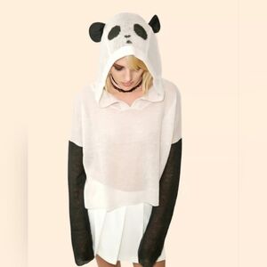 Wildfox Panda Hooded Cropped Sweater Sz S